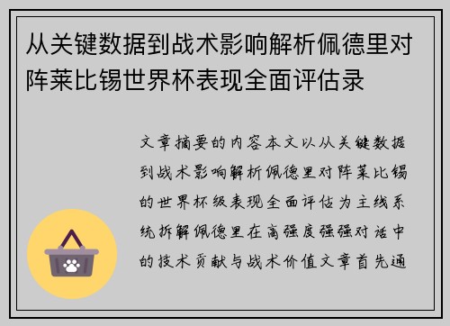 从关键数据到战术影响解析佩德里对阵莱比锡世界杯表现全面评估录 从关键数据到战术影响解析佩德里对阵莱比锡世界杯表现全面评估录